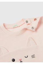 Bebek Toz Pembe Önü Kulak Detaylı Omzu Düğmeli Bisiklet Yaka Sweatshirt - Görsel 3