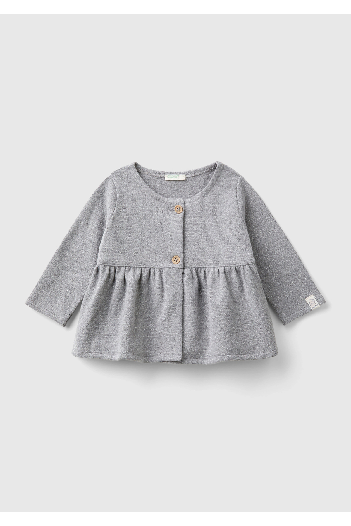 Bebek Gri Melanj Önü Düğmeli Etek Ucu Fırfırlı Uzun Kollu Sweatshirt