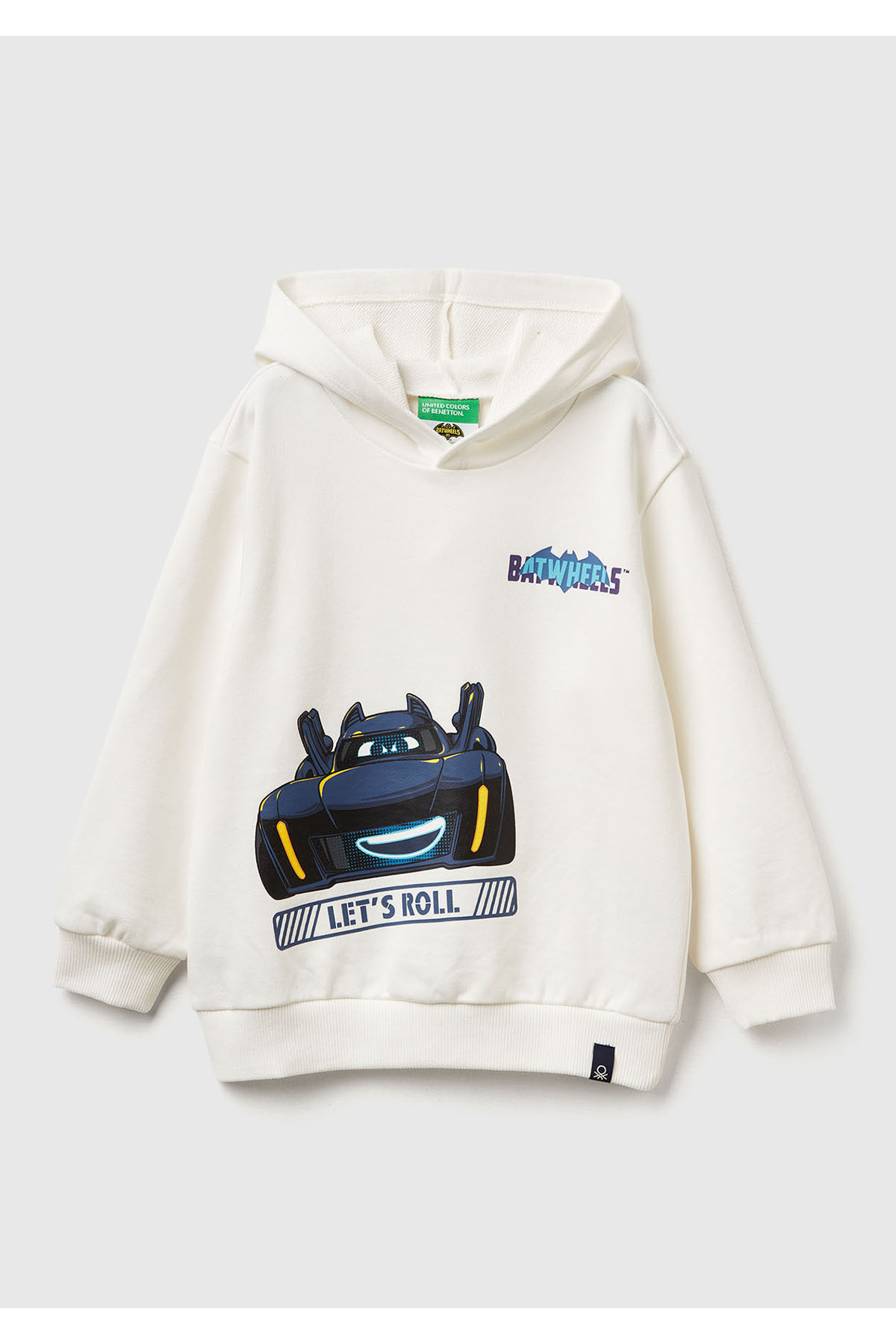 Erkek Çocuk Ekru Batwheels Baskılı Logo Etiketli Nervürlü Kapüşonlu Sweatshirt
