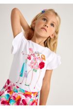Kız Çocuk Aplikeli Tshirt 4-8 Yaş Beyaz
