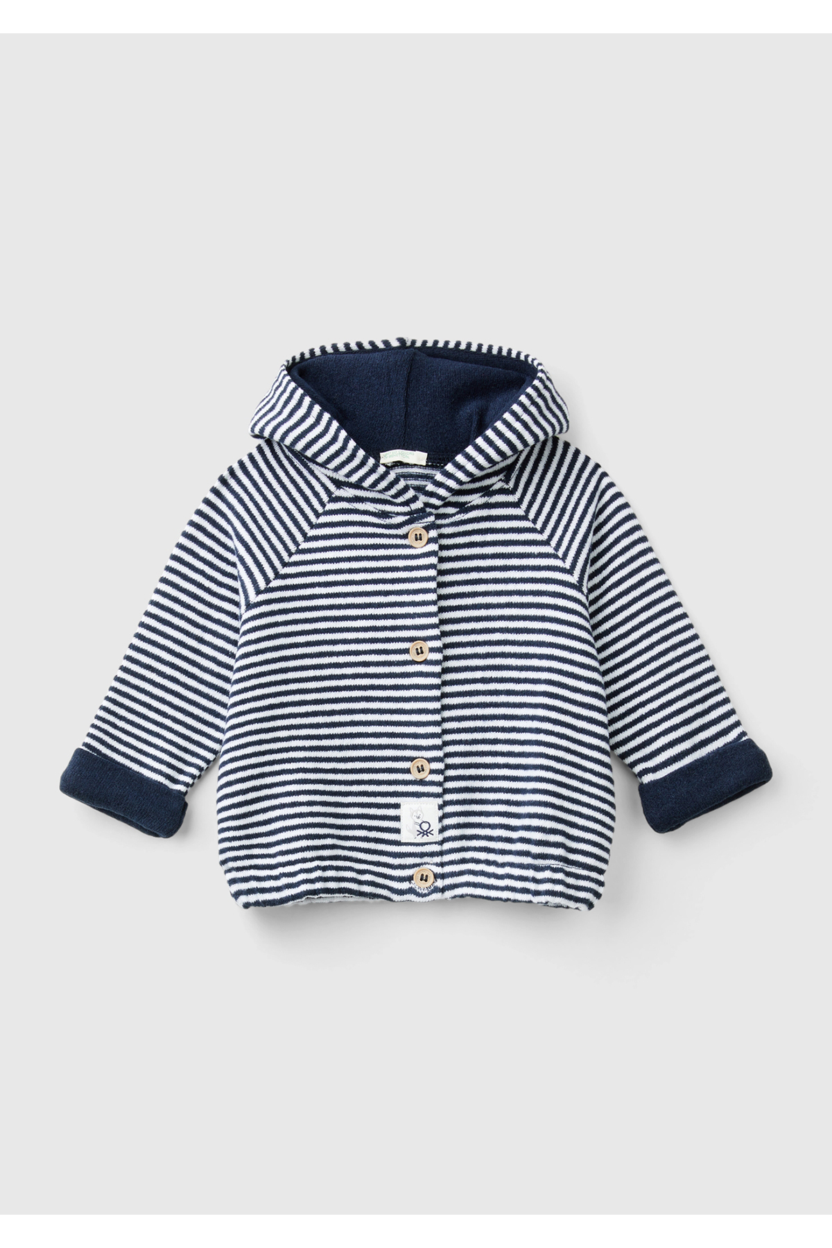 Bebek Lacivert Mix Önü Düğmeli Çizgi Detaylı Kapüşonlu Sweatshirt