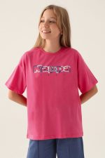 Text Printed Açık Fuşya Kız Çocuk T-Shirt