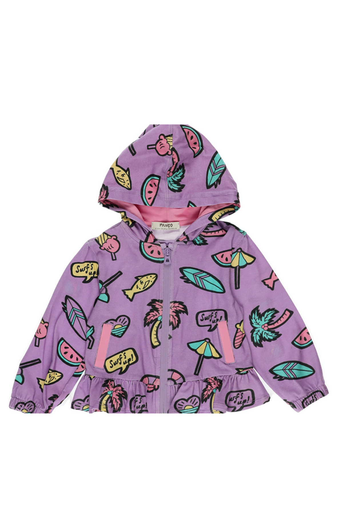 Kız Bebek Çok Renkli Desenli Fermuarlı Mor Sweatshirt