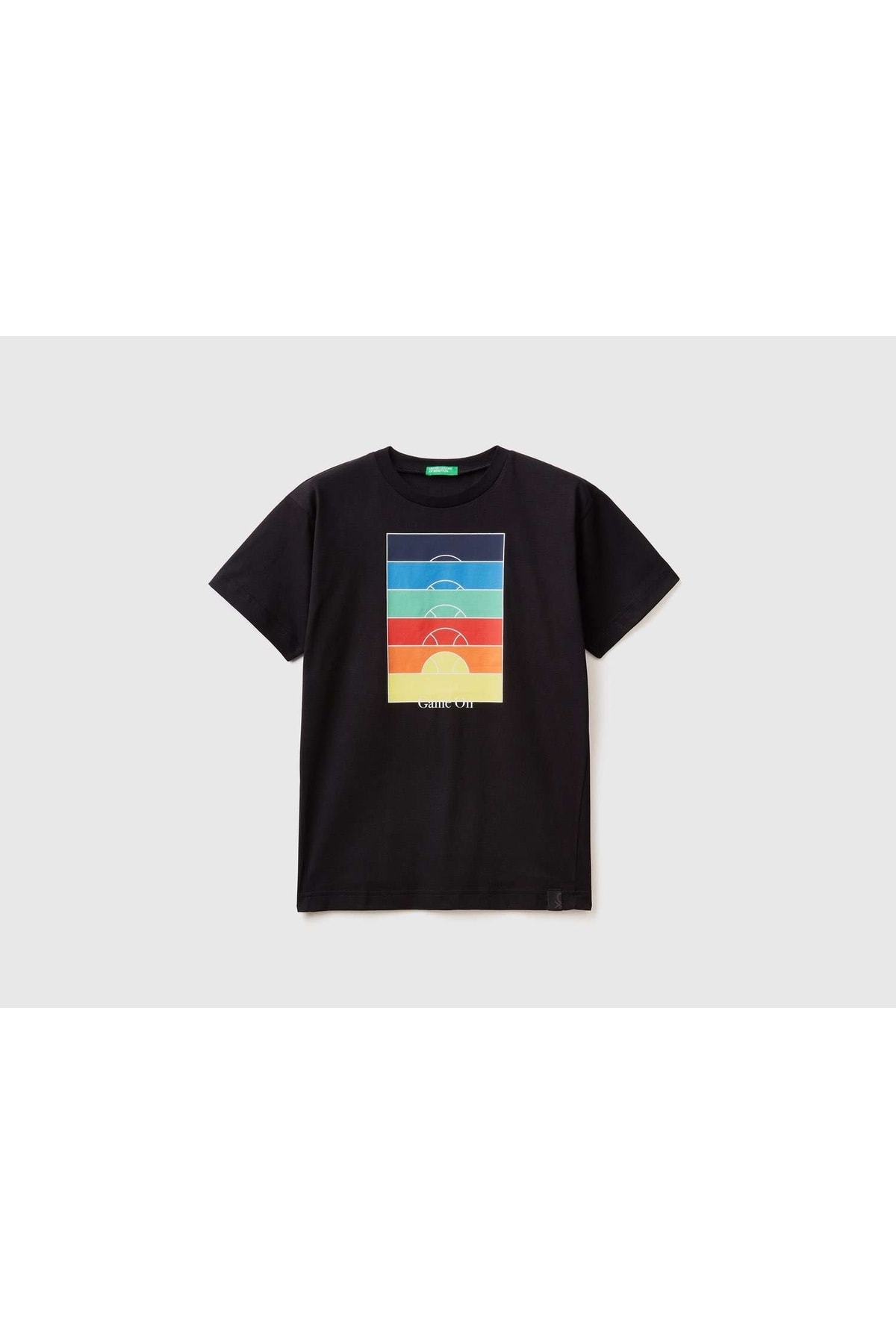 Erkek Çocuk Siyah Tenis Kortu Baskılı T-shirt