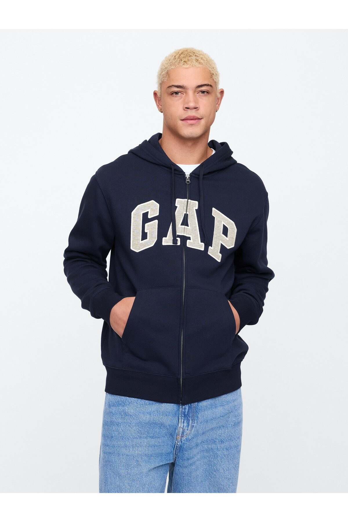 Erkek Lacivert Logo Kapüşonlu Sweatshirt