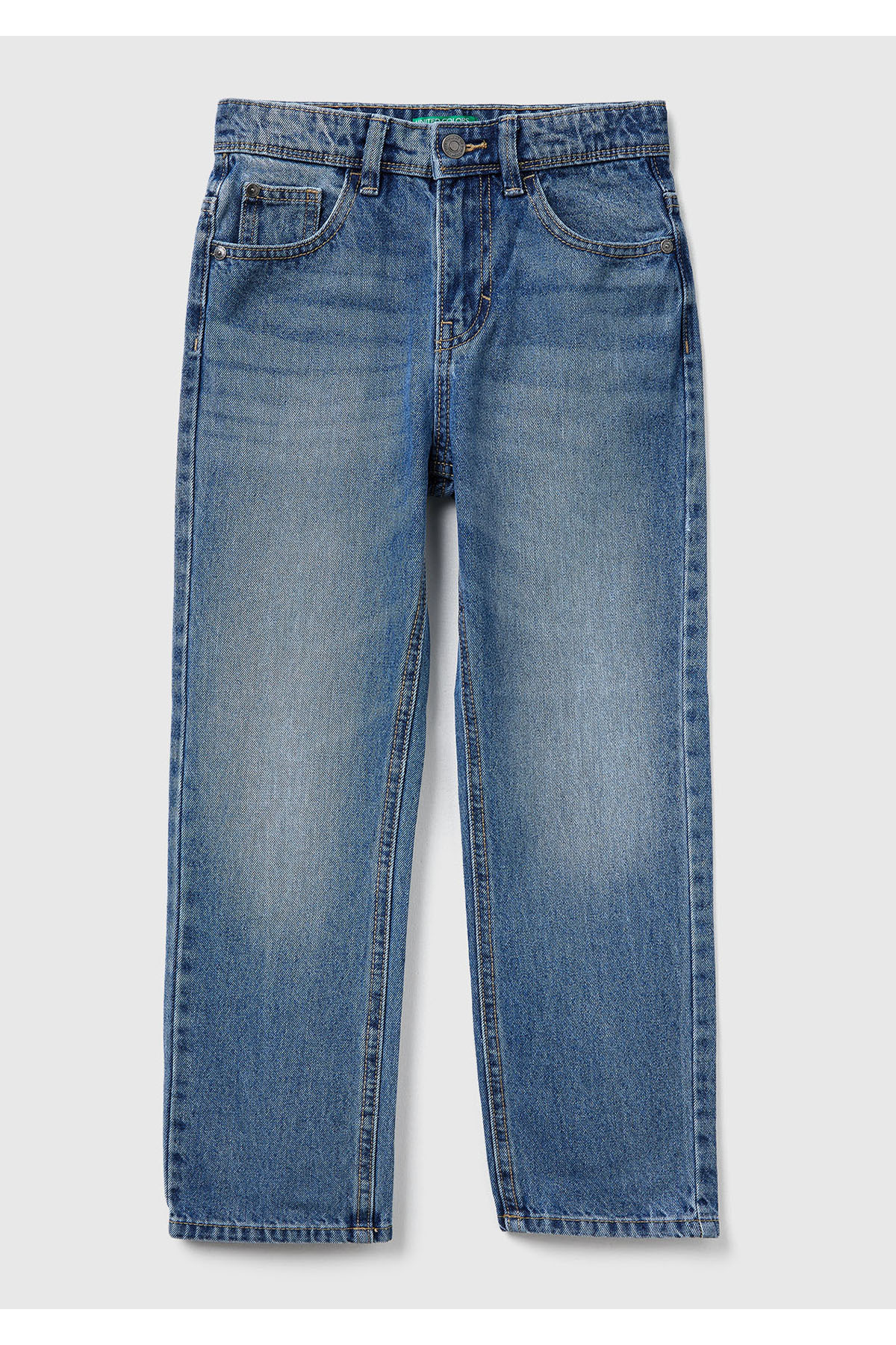 Erkek Çocuk Koyu Mavi Eskitilmiş Efektli Düğmeli Denim Pantolon