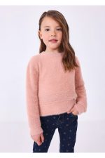 Kız Çocuk Peluş Triko Kazak-Pudra Pembe