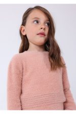 Kız Çocuk Peluş Triko Kazak-Pudra Pembe - Görsel 2