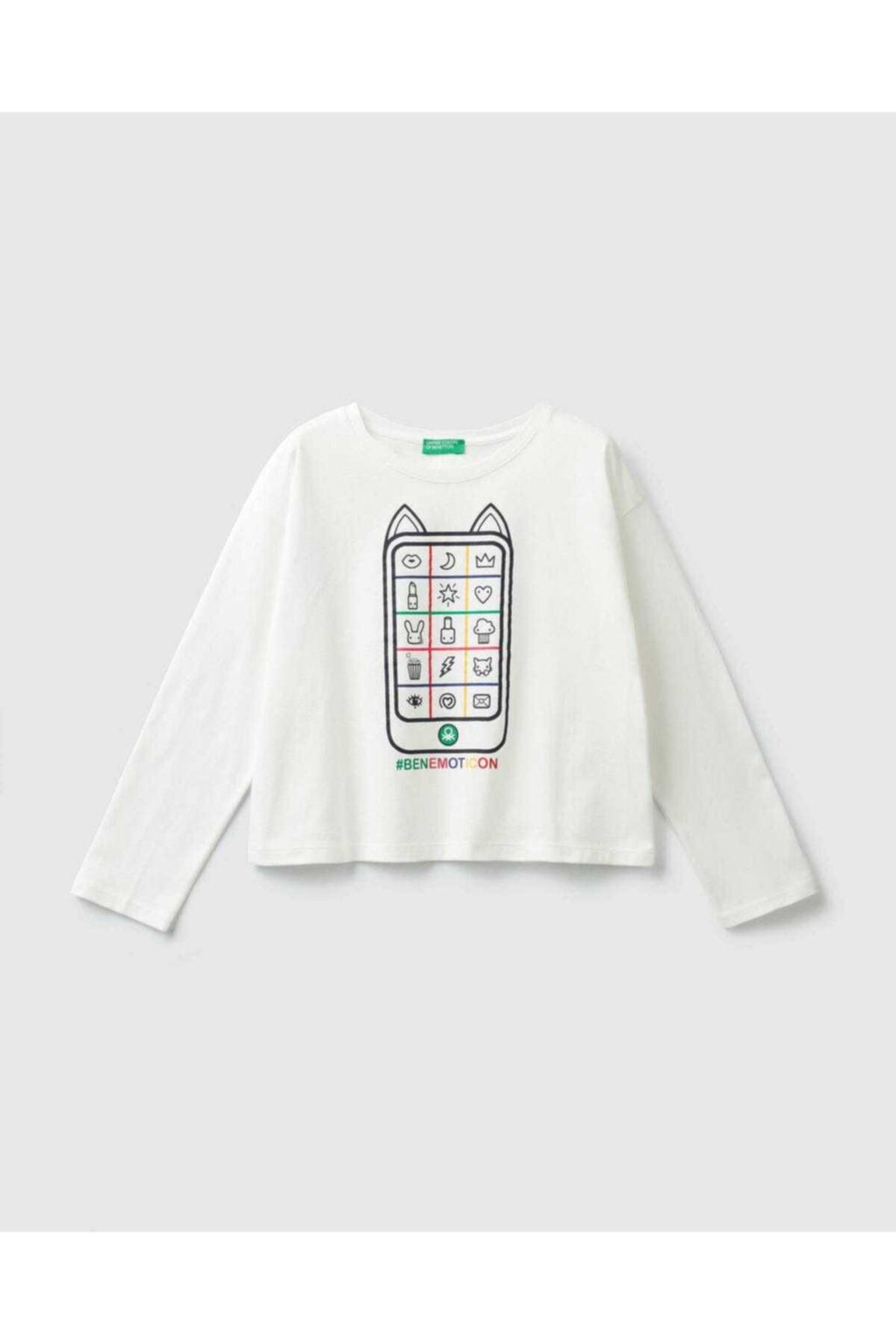 Kız Çocuk Beyaz Cep Telefonu Baskılı Tshirt