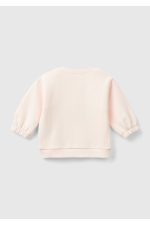 Bebek Toz Pembe Önü Kulak Detaylı Omzu Düğmeli Bisiklet Yaka Sweatshirt - Görsel 2