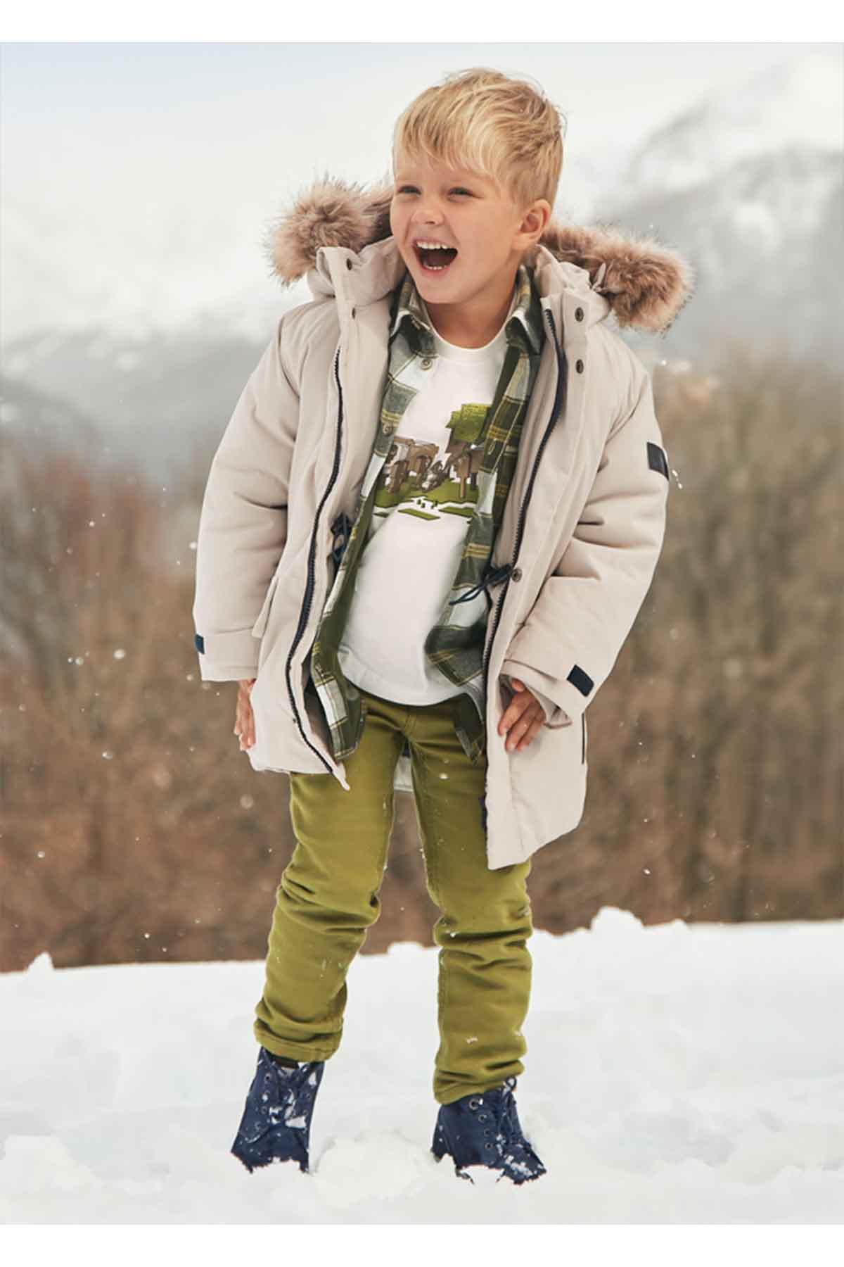 Kışlık Erkek Çocuk Slim Fit Pantolon - Yeşil
