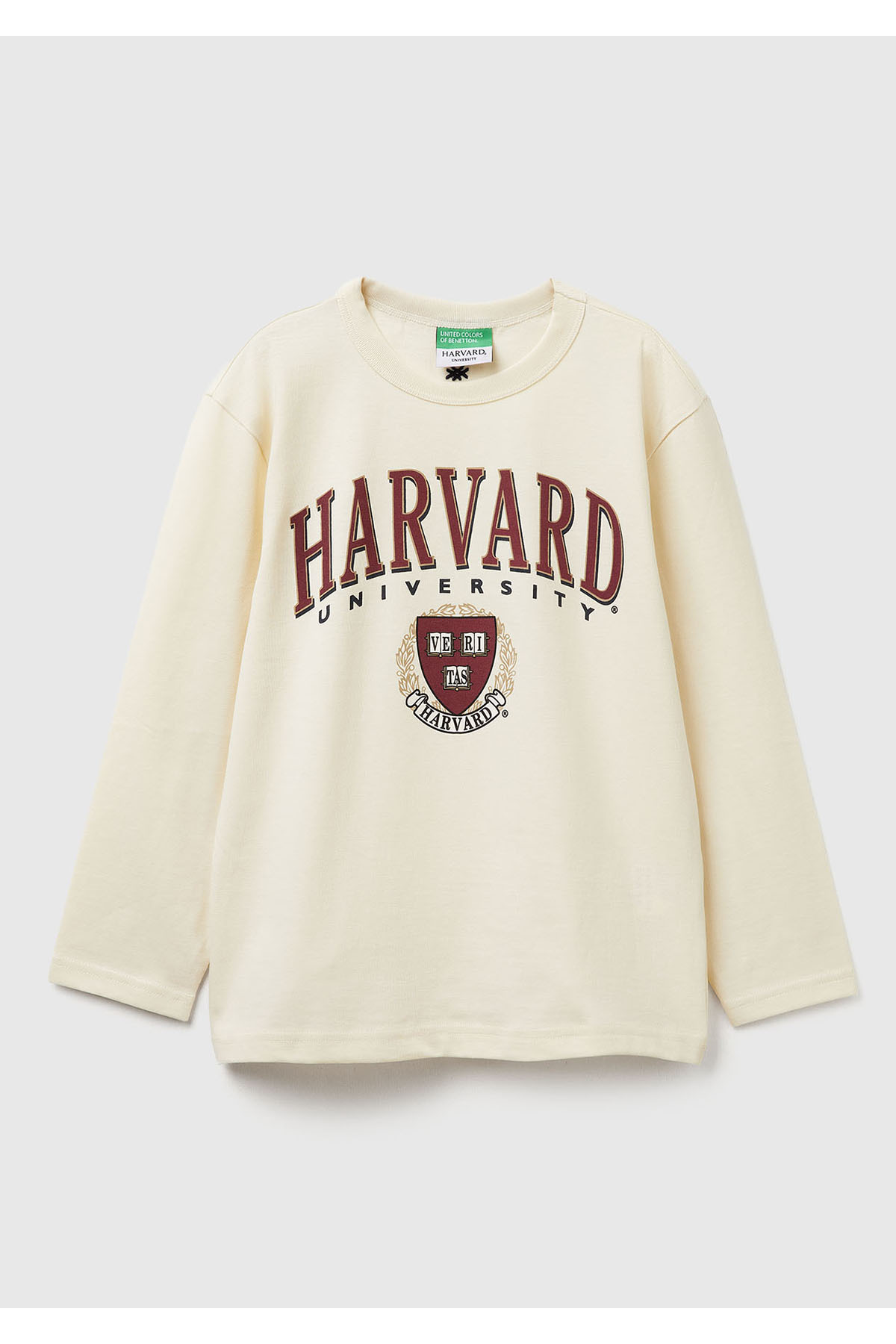 Erkek Çocuk Krem Önü Harvard Baskılı Arkası Logo İşlemeli Uzun Kollu T-shirt