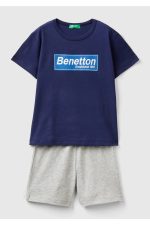 Erkek Çocuk Lacivert Logo Baskılı T-Shirt ve Beli Büzgülü Şort Takım