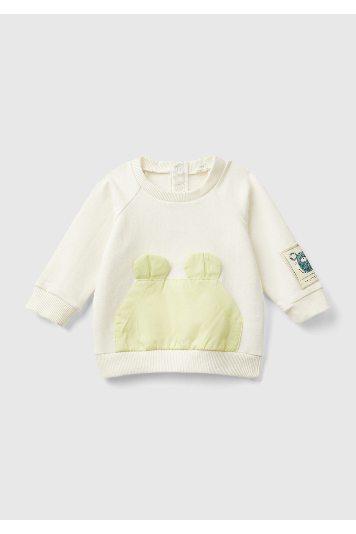 Bebek Ekru Cebi Kulak Detaylı Arkası Düğmeli Bisiklet Yaka Sweatshirt