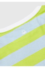 Erkek Çocuk Mavi-Yeşil Önü Baskılı Arkası Logo İşlemeli Yatay Çizgili T-Shirt - Görsel 2