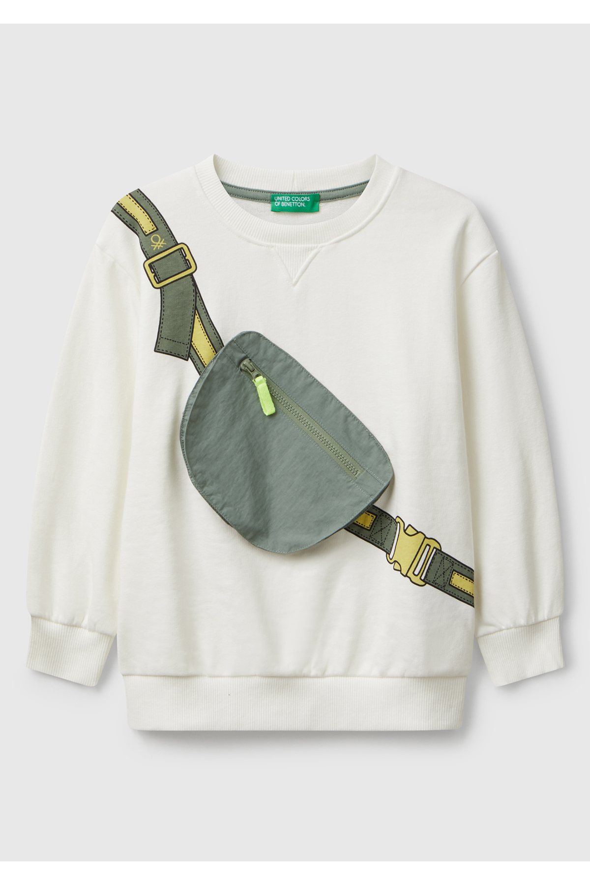 Erkek Çocuk Ekru Önü İllüzyon Efektli Bisiklet Yaka Relaxed Fit Sweatshirt