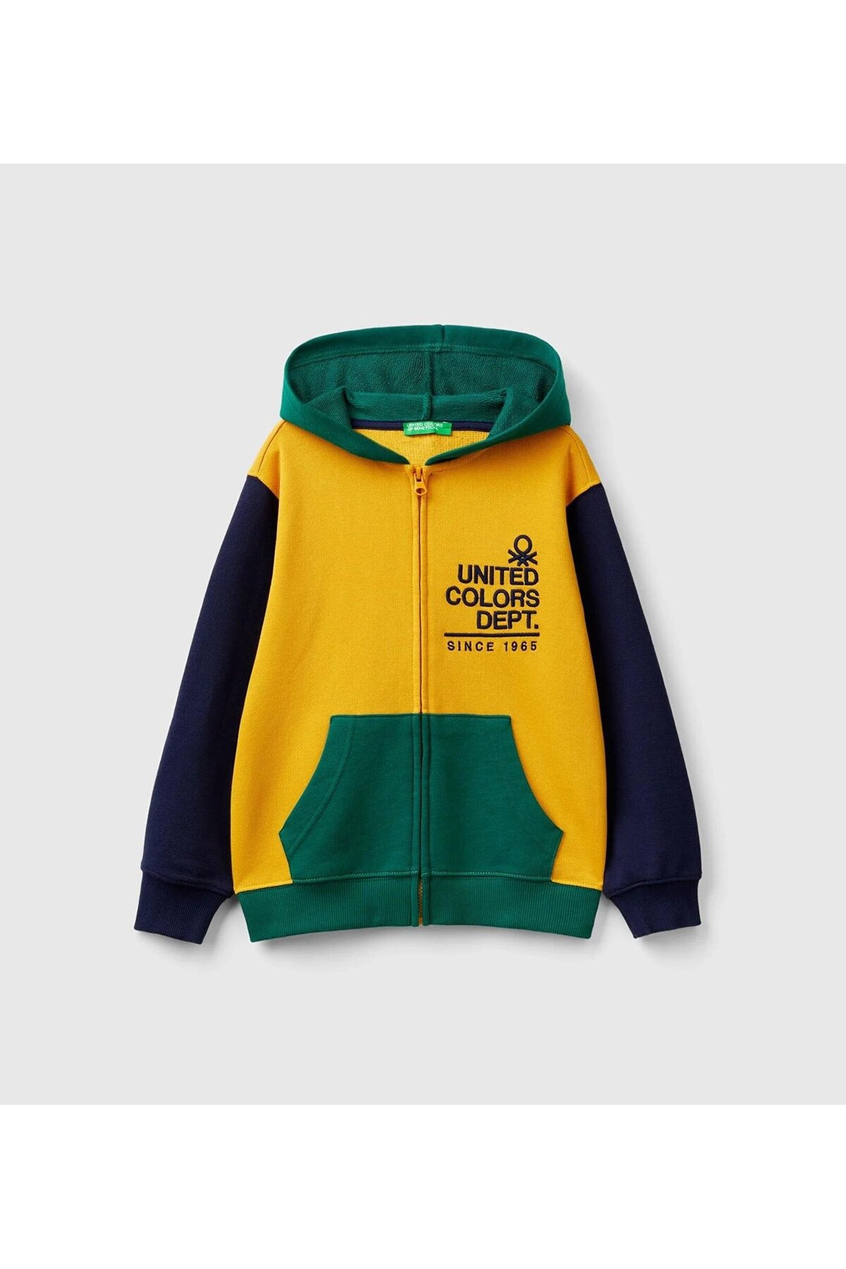 Erkek Çocuk Sarı Mix Önü Logo İşlemeli Fermuarlı ve Kapüşonlu Sweatshirt