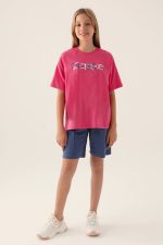 Text Printed Açık Fuşya Kız Çocuk T-Shirt - Görsel 5