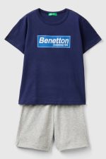 Erkek Çocuk Lacivert Logo Baskılı T-Shirt ve Beli Büzgülü Şort Takım - Görsel 2