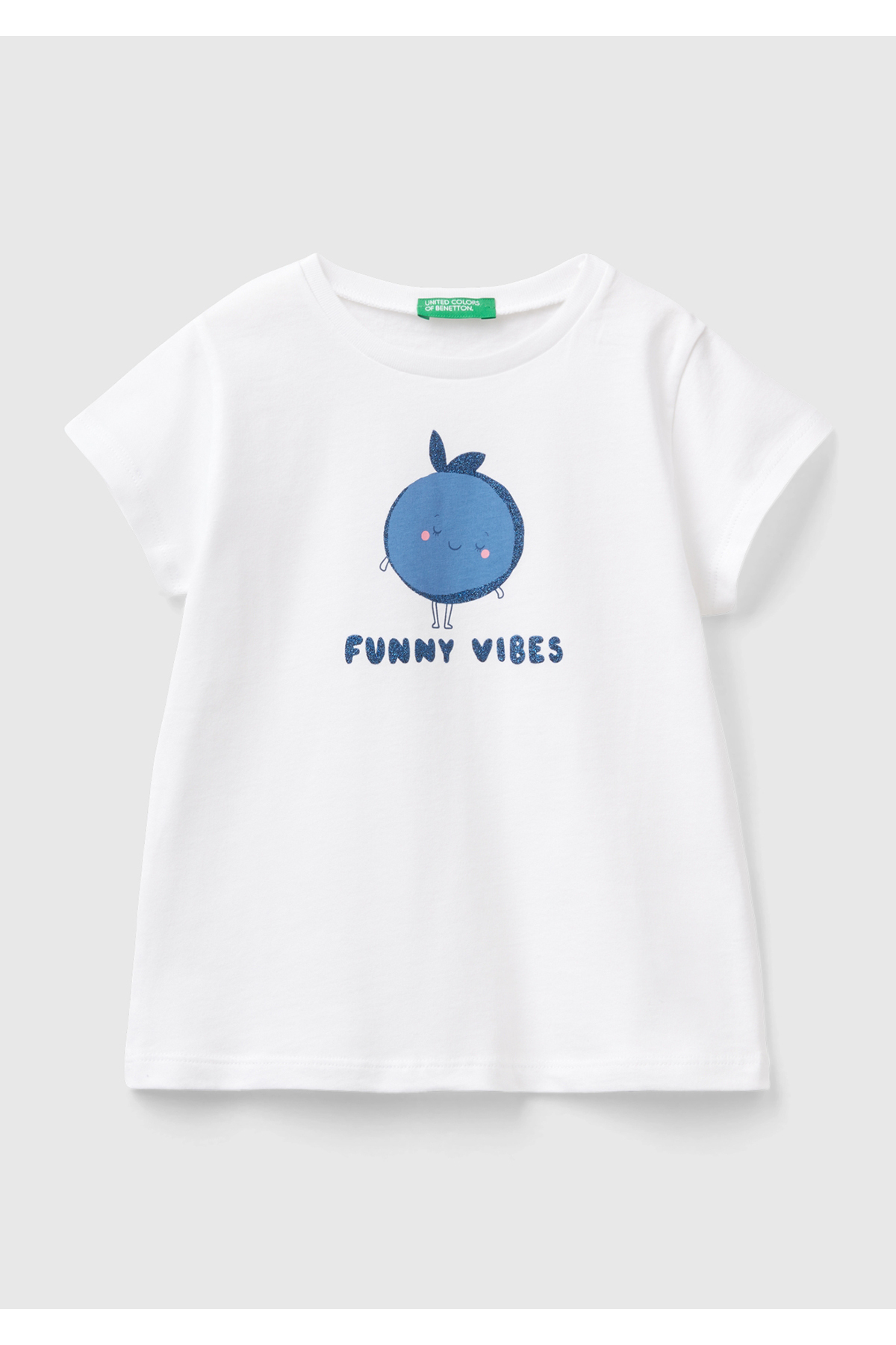 Kız Çocuk Beyaz Önü Çok Renkli Parlak Grafik Baskılı Bisiklet Yaka T-Shirt