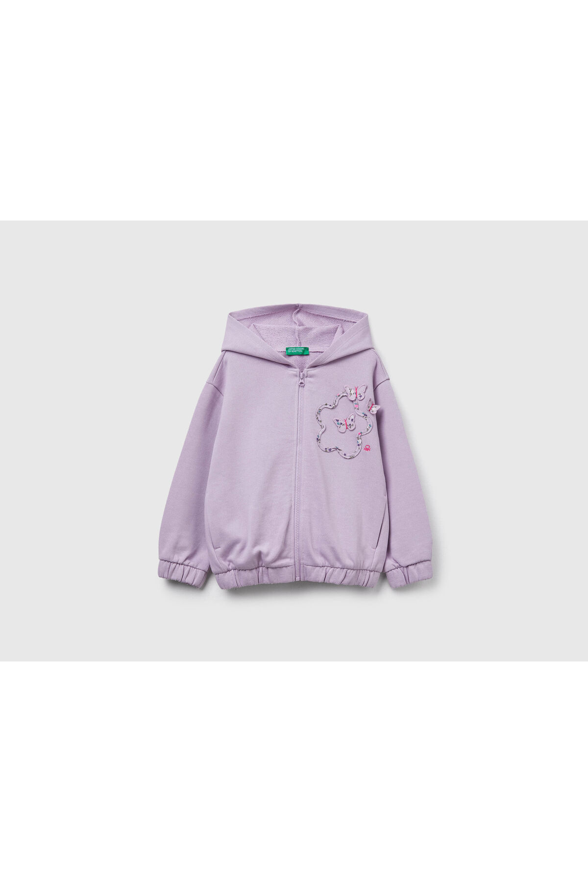 Kız Bebek Lila Önü Aplikeli Fermuarlı Yan Cepli Kapüşonlu Sweatshirt