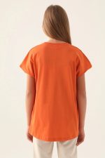 Patterned Top Turuncu Kız Çocuk T-Shirt - Görsel 5