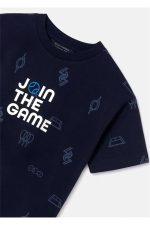 Erkek Çocuk 8-16 Yaş Baskılı Kısa Kol T-shirt 6031 Lacivert