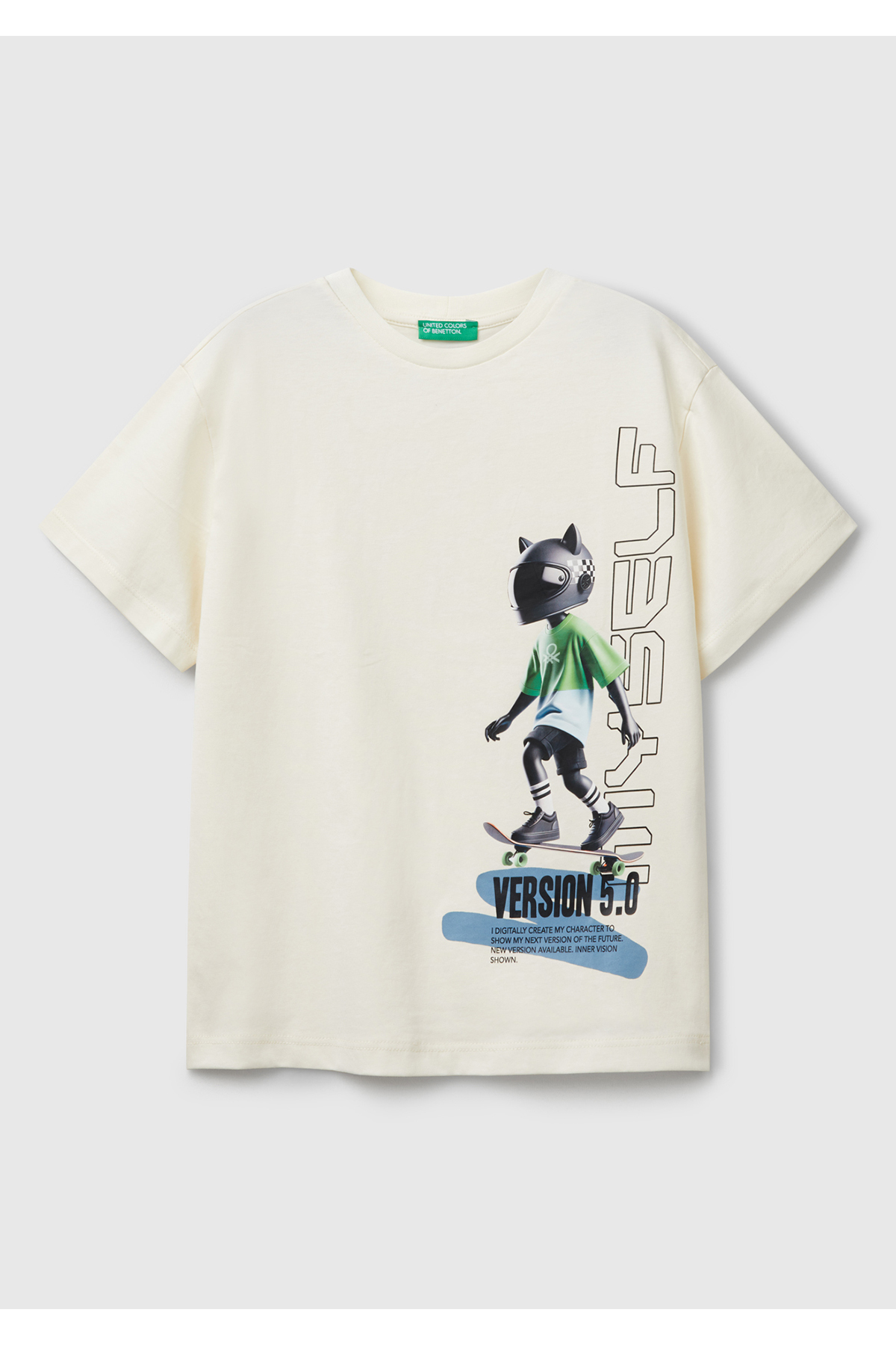 Erkek Çocuk Ekru Baskılı Arkası Logo Etiketli T-Shirt
