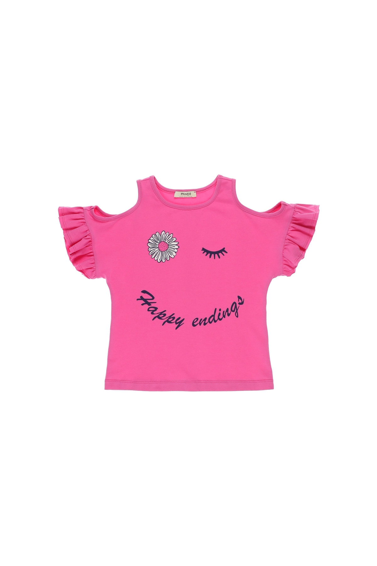 Kız Çocuk Kol Detaylı Baskılı Kısa Kollu T-shirt