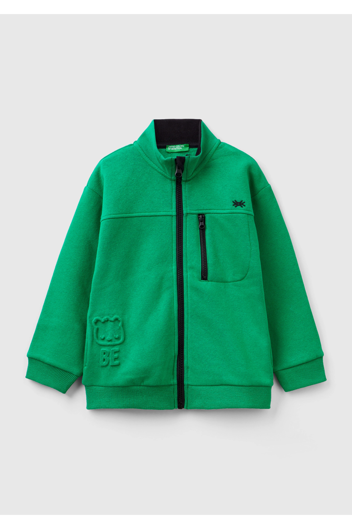 Erkek Çocuk Yeşil Yakası Fermuarlı Cep Detaylı Yarım Logolu Sweatshirt