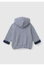 Bebek Lacivert Mix Önü Düğmeli Çizgi Detaylı Kapüşonlu Sweatshirt - Görsel 2