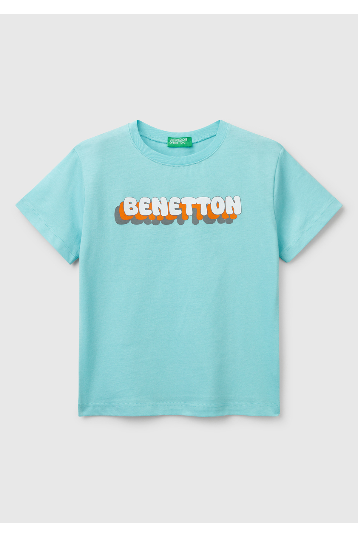 Erkek Çocuk Su Yeşili Benetton Logo Baskılı T-Shirt