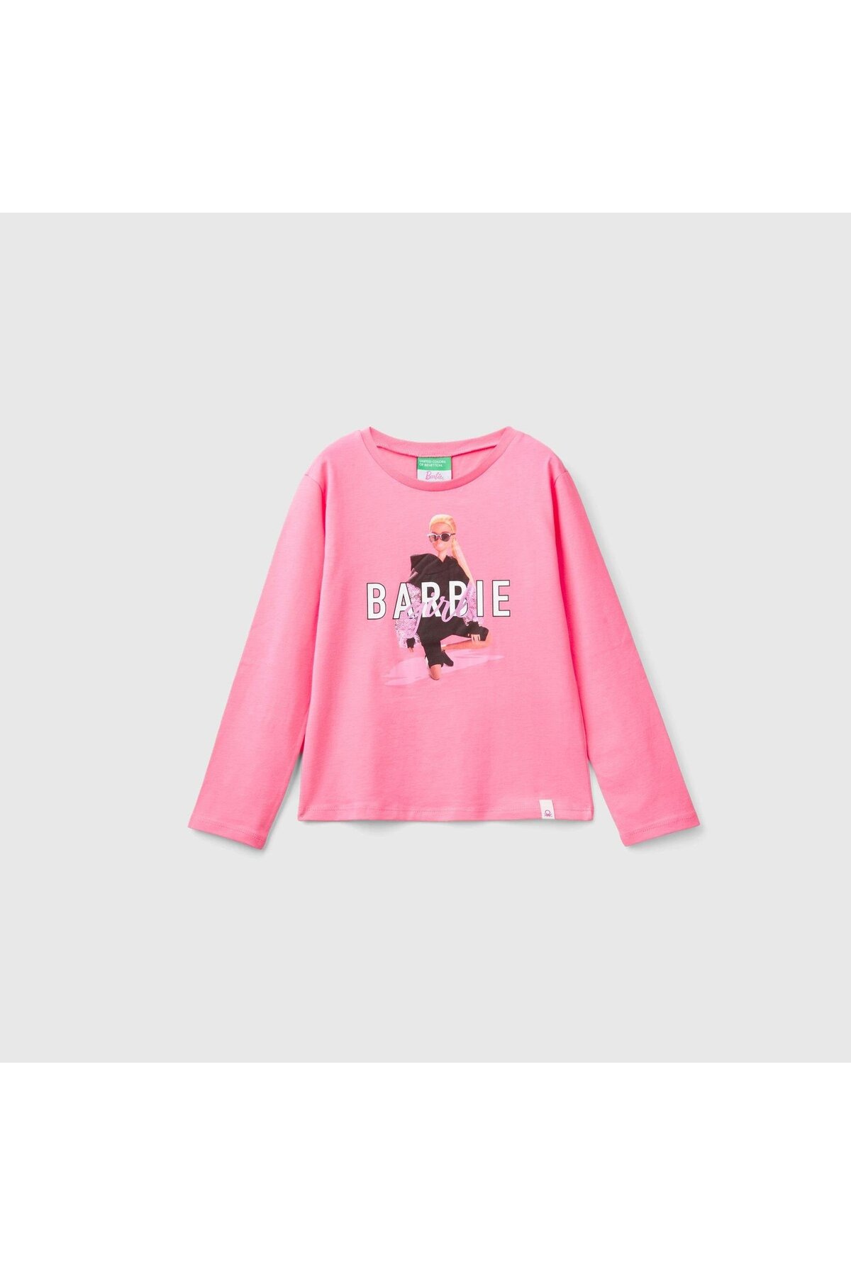 Kız Çocuk Açık Pembe Barbie Baskılı Normal Kesim Uzun Kollu T-shirt