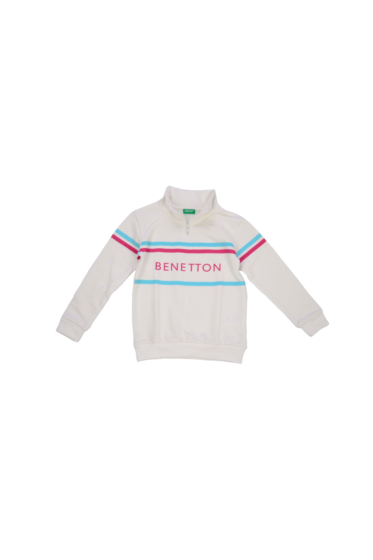 Kız Çocuk Sweatshirt Fermuarlı Dik Yaka Marka Baskılı Ekru Beyaz