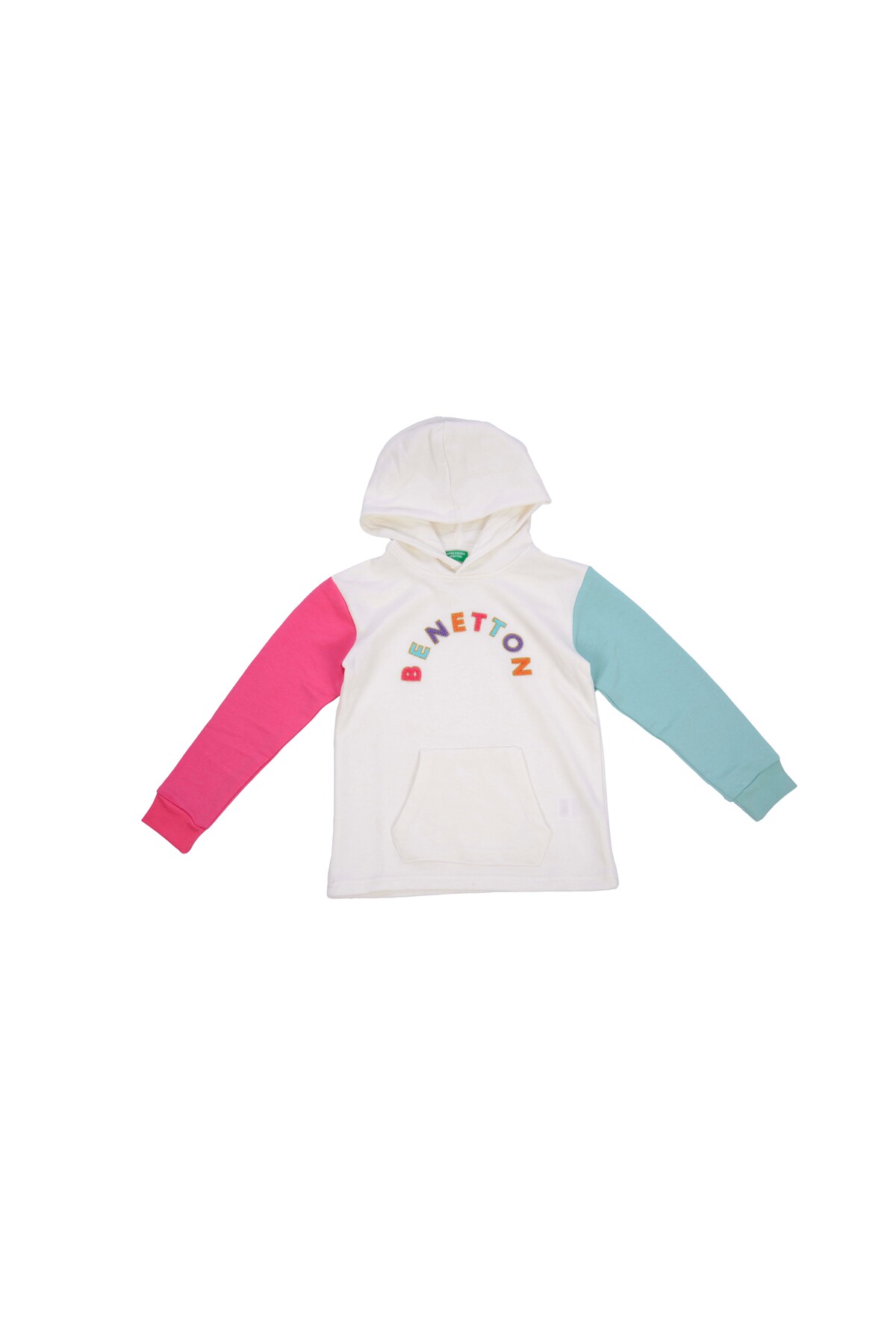 Kız Çocuk Punch Baskılı İşlemeli Kapüşonlu Kanguru Cepli Mix Renkli Sweatshirt