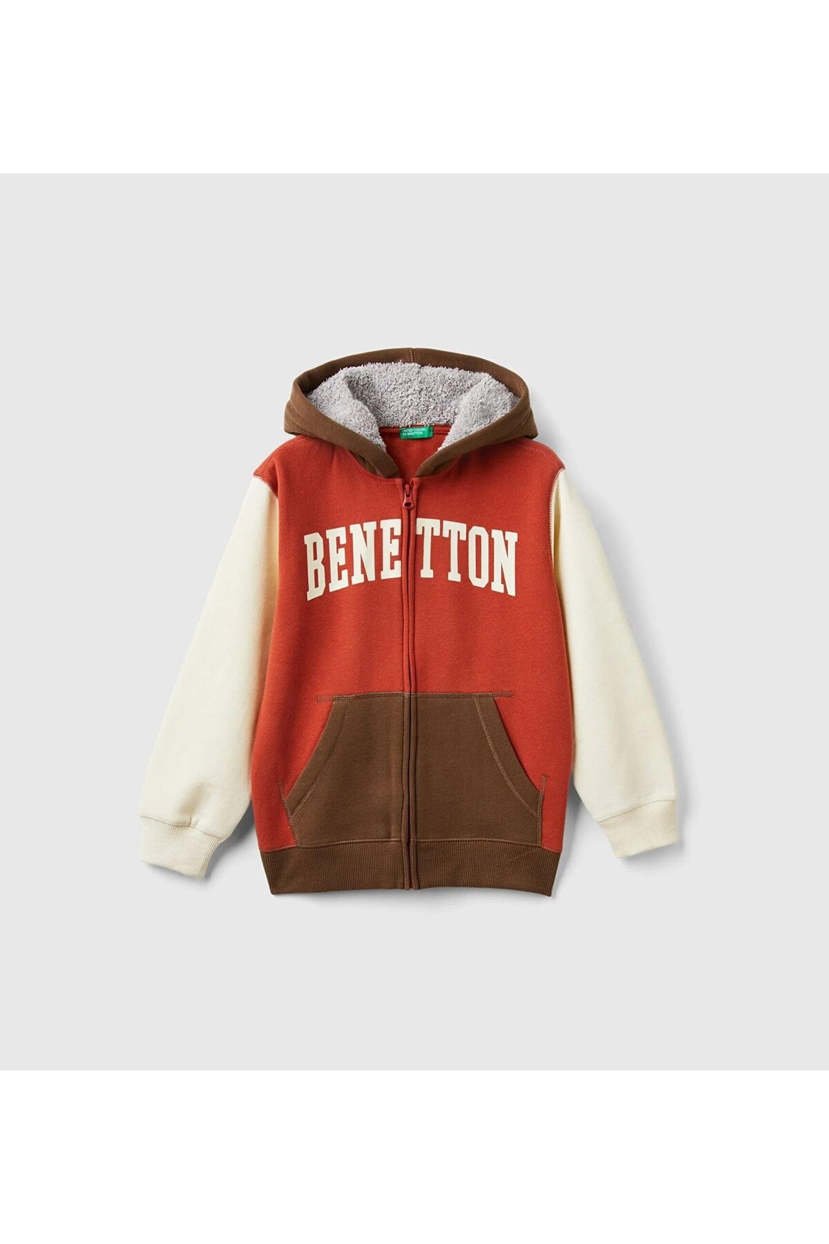Erkek Çocuk Tarçın Mix Önü Logo Baskılı Cep Detaylı Fermuarlı Kapüşonlu Sweatshirt