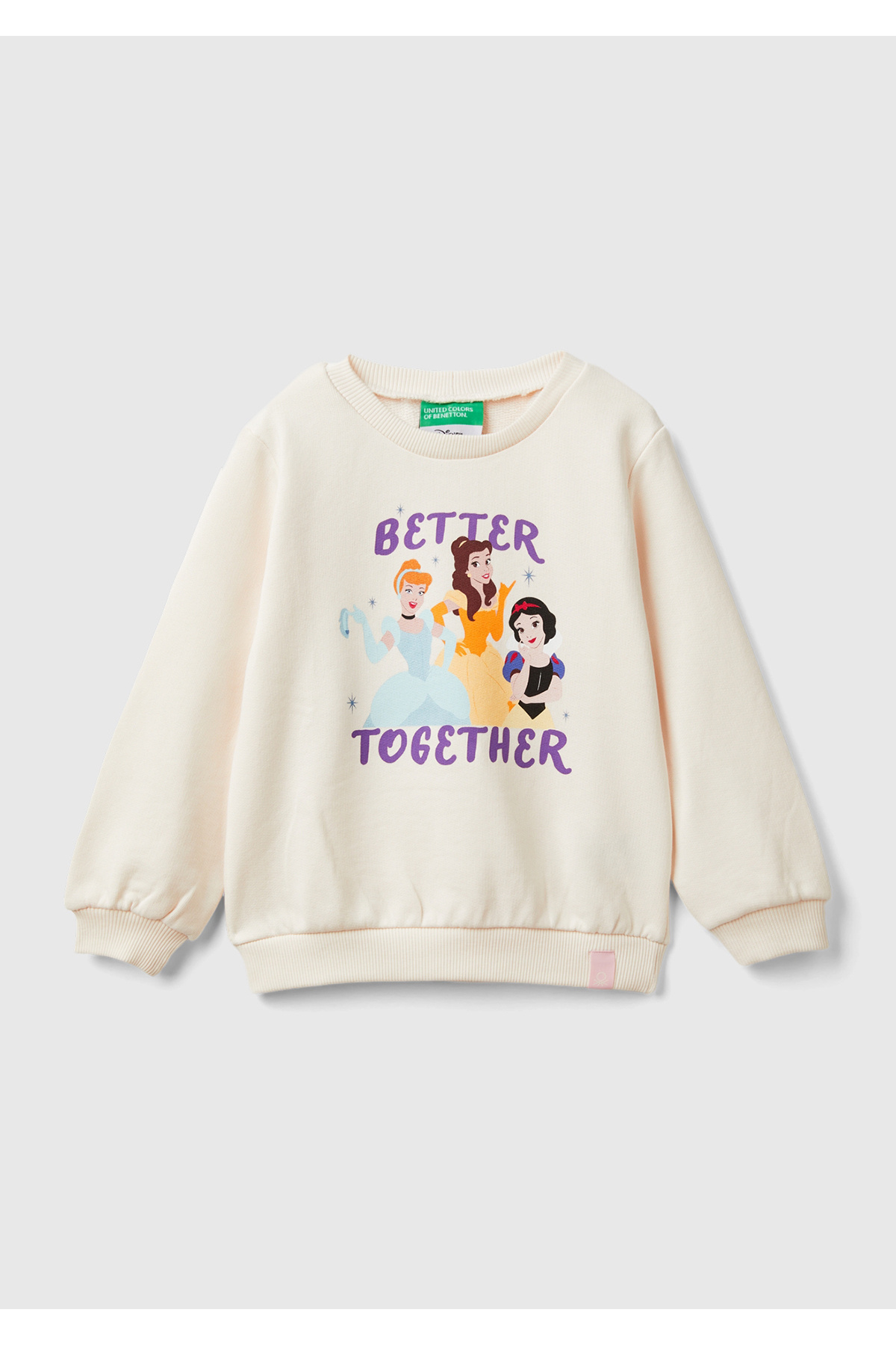 Kız Çocuk Ekru Etek Ucu Logo Etiketli Prenses Baskılı Geniş Kesim Sweatshirt